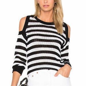 Rag & Bone Jean Tracy Cold Shoulder Knit Sweater - Black/White - Small